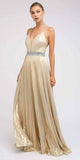 Juliet 226 Metallic Pleated Long Dress A-Line Lace-Up Back