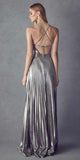 Juliet 226 Metallic Pleated Long Dress A-Line Lace-Up Back