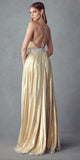 Juliet 226 Metallic Pleated Long Dress A-Line Lace-Up Back