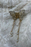 Golden Butterfly Pearl Cascade Hair Clip