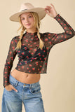Strawberry Bow Print Long Sleeve Mesh Top🍓