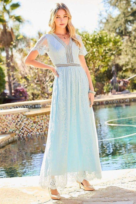 Something Blue Lace Maxi Dress M
