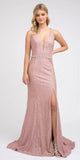 Juliet 237 Strappy-Back Long Prom Dress with Slit