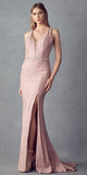 Juliet 237 Strappy-Back Long Prom Dress with Slit