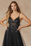 Juliet 2401 Floor Length A-Line Tulle Gown with Detachable Puff Sleeves