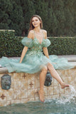 Juliet 2401 Floor Length A-Line Tulle Gown with Detachable Puff Sleeves