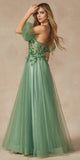 Juliet 2401 Floor Length A-Line Tulle Gown with Detachable Puff Sleeves