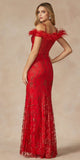 Juliet 2402 Glitter Leaf Sequin Gown with Feathered Sleeves and Slit