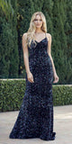 Juliet 2406 Velvet Sequin Fitted Gown V-Neckline Lace Up Back