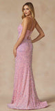 Juliet 2406 Velvet Sequin Fitted Gown V-Neckline Lace Up Back