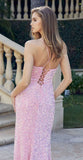 Juliet 2406 Velvet Sequin Fitted Gown V-Neckline Lace Up Back