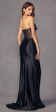 Juliet 2416 Floor Length Strapless Sheer Boned Bodice Slit Satin Dress