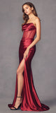 Juliet 2416 Floor Length Strapless Sheer Boned Bodice Slit Satin Dress