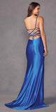Juliet 2417 Sexy Floor Length Sheer Beaded Slit Satin Dress