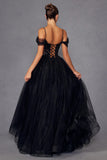 Juliet JT2466A Long Cold Shoulder Sweetheart Corset Bodice A-Line Gown