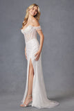 Juliet JT2471LW Long Off the Shoulder Fringe Sleeve Fitted Wedding Gown