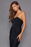 Juliet JT2472R Long Strapless Rhinestone Details Sweetheart Fitted Gown