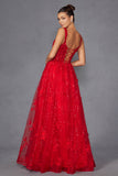 Juliet JT2495A Long A-Line Floral Lace Evening Gown