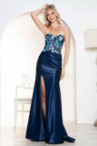 Juliet JT2496A Strapless Floral Embroidered Bodice Fitted Formal Gown