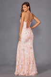 Juliet JT2498A Long Fitted Floral Embroidered Design Evening Gown
