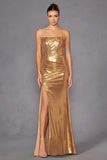 Juliet JT2500A Strapless Fitted Metallic Formal Gown