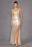 Juliet JT2502A Dress Long Halter Neck Fitted Metallic Gown