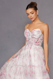 Juliet JT2507A Long Strapless Sweetheart Print Tiered Skirt Gown
