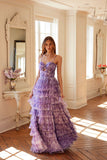 Juliet JT2508A Sweetheart Keyhole Neckline Ruffled Tier Skirt Gown