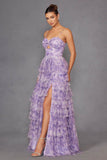 Juliet JT2508A Sweetheart Keyhole Neckline Ruffled Tier Skirt Gown