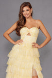 Juliet JT2508A Sweetheart Keyhole Neckline Ruffled Tier Skirt Gown