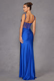 Juliet JT2518i Long Fitted Floral Strap Evening Gown Side Slit