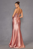 Juliet JT2531K Fitted Bodice Long Satin Sweetheart Prom Gown