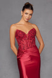 Juliet JT2534K Strapless Sweetheart Boned Corset Satin Prom Gown