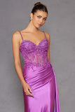 Juliet JT2535K Long Fitted Boned Corset Sweetheart Neck Side Slit Gown