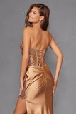 Juliet JT2536K Strapless Sweetheart Corset Back Fitted Satin Prom Gown