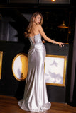 Juliet JT2536K Strapless Sweetheart Corset Back Fitted Satin Prom Gown