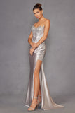 Juliet JT2536K Strapless Sweetheart Corset Back Fitted Satin Prom Gown