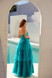 Juliet JT2542S Long Strapless Layered Tulle A-Line Gown