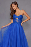 Juliet JT2561S Strapless Sweetheart Keyhole Bodice Tulle A-Line Gown