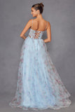Juliet JT2562S Floral Print Strapless A-Line Tulle Gown