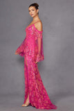 Juliet JT2564U Long Sleeve Cold Shoulder Fitted Sequin Gown