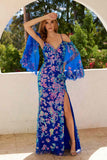 Juliet JT2564U Long Sleeve Cold Shoulder Fitted Sequin Gown