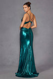 Juliet JT2567U Metallic Fitted Evening Gown