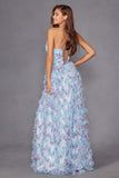 Juliet JT2572U Long Ruffled Layered Skirt Print Formal Gown