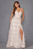 Juliet JT2572U Long Ruffled Layered Skirt Print Formal Gown