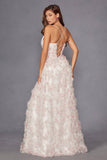 Juliet JT2572U Long Ruffled Layered Skirt Print Formal Gown