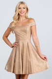 CLEARANCE - La Scala 25759 Short Off the Shoulder Skater Dress Glitter Jacquard (Size S)