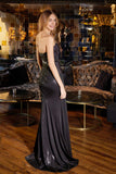 Juliet JT2578H Long Sweetheart Strapless Fitted Metallic Prom Gown
