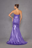 Juliet JT2578H Long Sweetheart Strapless Fitted Metallic Prom Gown