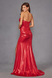 Juliet JT2578H Long Sweetheart Strapless Fitted Metallic Prom Gown